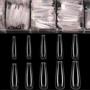 2 Boxes Long Fake Nails Clear Acrylic Coffin Shaped Ballerina Nails Tips 500pcs